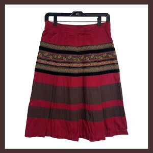 Vintage Harold’s Boho Ribbon Stripe Midi Skirt Size 4 100% Cotton Embroidered